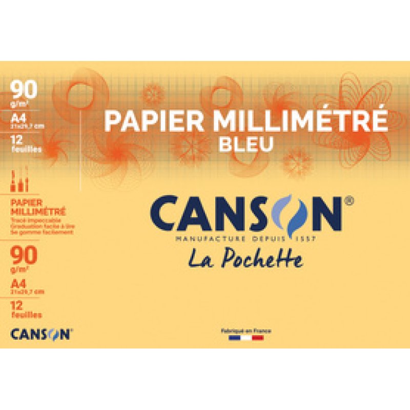 CANSON Papier millimétré, A4, 90 g/m2, couleur: bistre