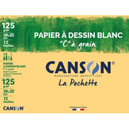 CANSON Papier à dessin "C" à grain, A4, 224 g/m2, blanc