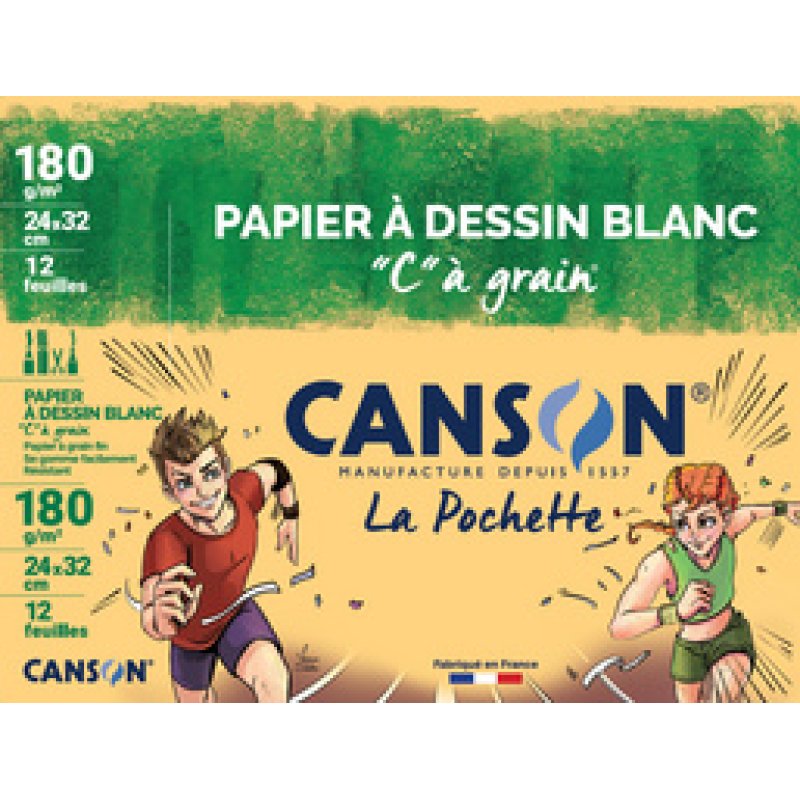 CANSON Papier à dessin "C" à grain, A4, 224 g/m2, blanc