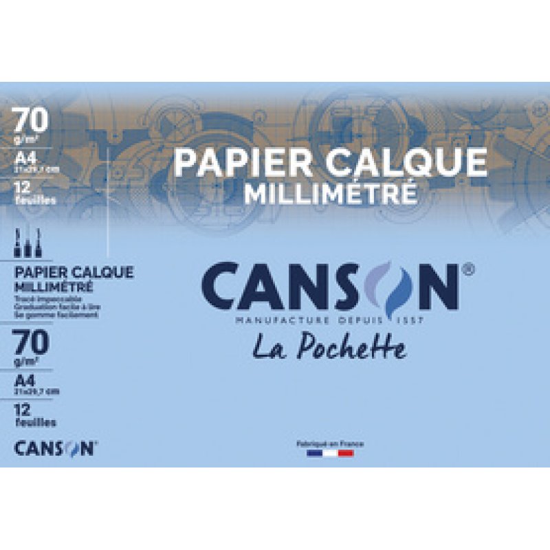 CANSON Papier calque millimétré, A4, 70 g/m2