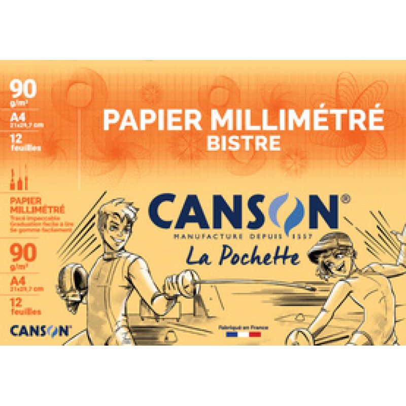 CANSON Papier millimétré, A4, 90 g/m2, couleur: bleu