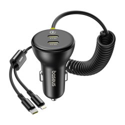 60W Baseus USB-C car charger Lightning cable (Black)