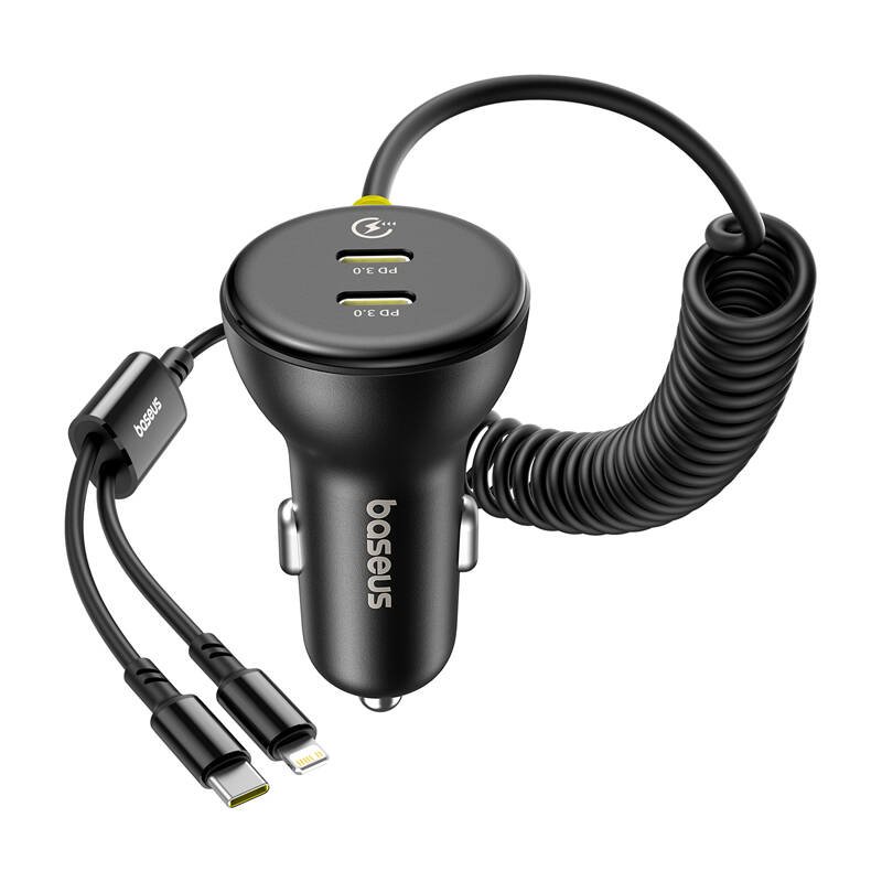 60W Baseus USB-C car charger Lightning cable (Black)