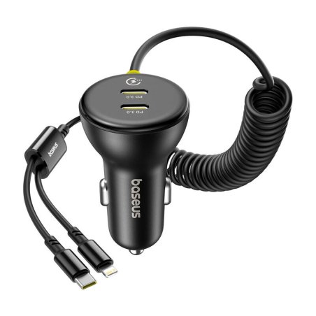 60W Baseus USB-C car charger Lightning cable (Black)