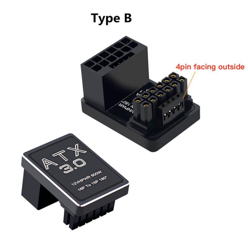 Phobya 12VHPWR Adapter 180 Grad 16Pin to 16Pin - Black Left