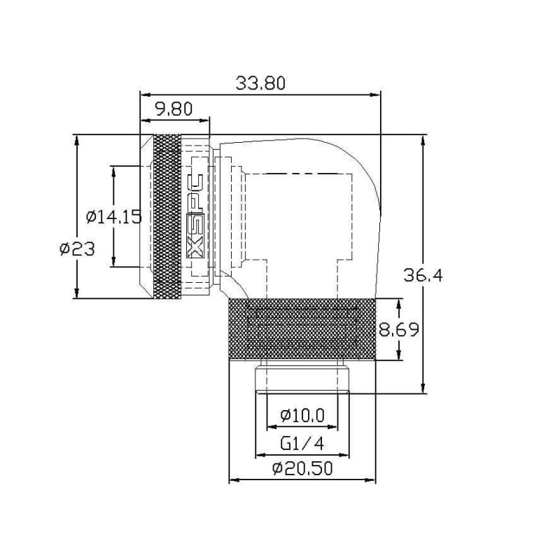 XSPC G1/4 auf 14mm HardTube Anschraubtülle 90° drehbar V2 - Schwarz-Matt