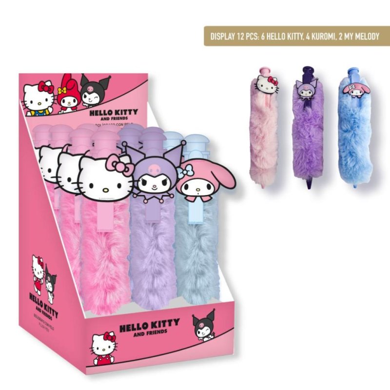 HELLO KITTY & Friends - Display de 12 Grands Stylos Fluffy
