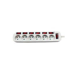 6-way French powerstrip w/ individual switch White - 1.5m
