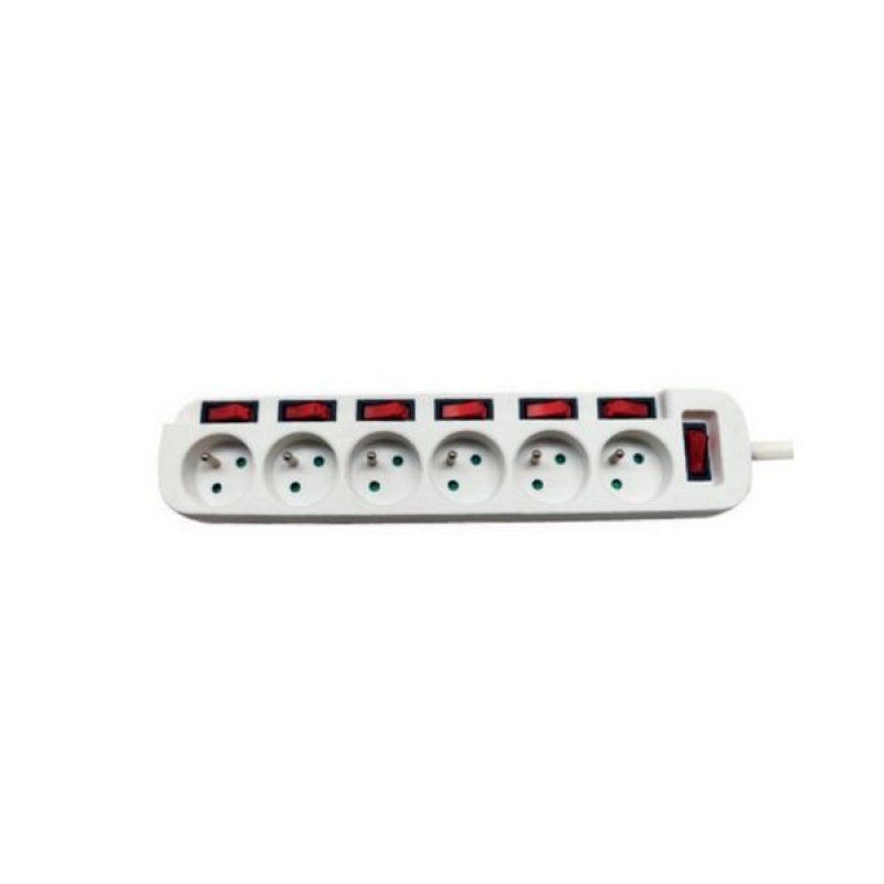 6-way French powerstrip w/ individual switch White - 1.5m