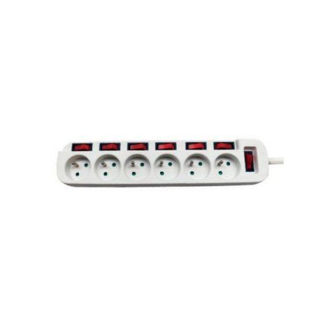 6-way French powerstrip w/ individual switch White - 1.5m