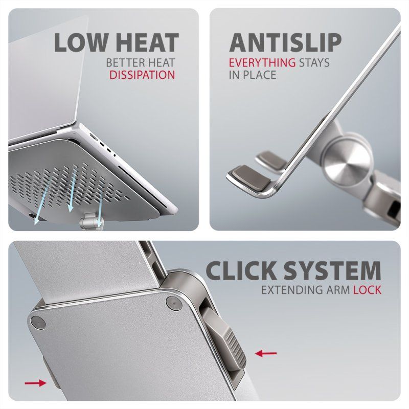 Axagon STND-LR Support de livres Bras pour Laptop Argent 43,9 cm (17.3")