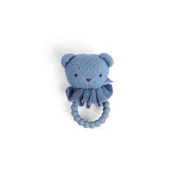 Smallstuff - Rattle, bear face on silicone ring, blue - (40008-91)