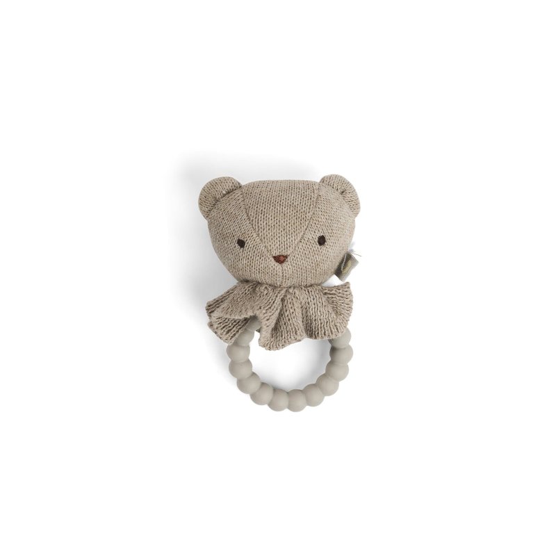 Smallstuff - Rattle, bear face on silicone ring, nature (40008-90)