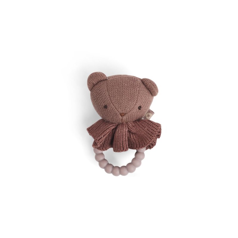 Smallstuff - Rattle, bear face on silicone ring, dark rose - (40008-93)