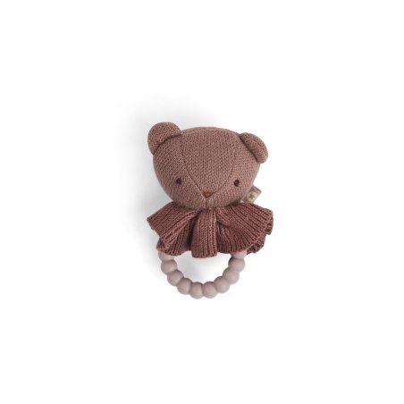 Smallstuff - Rattle, bear face on silicone ring, dark rose - (40008-93)