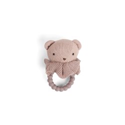 Smallstuff - Rattle, bear face on silicone ring, soft rose (40008-92)