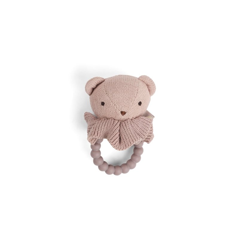 Smallstuff - Rattle, bear face on silicone ring, soft rose (40008-92)