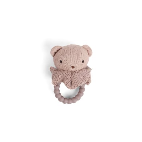Smallstuff - Rattle, bear face on silicone ring, soft rose (40008-92)