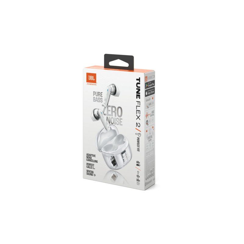 JBL Tune Flex 2 Ghost Edition Casque True Wireless Stereo (TWS) Ecouteurs Appels/Musique Bluetooth Blanc