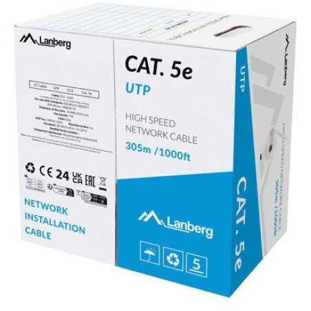 BOBINA CABLE RED LANBERG CAT.5E UTP RJ45 SOLIDO CCA 305M FLUKE PASSED