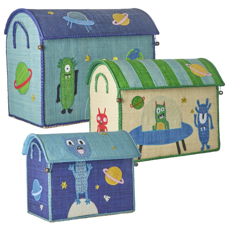 Rice - Raffia Toy Baskets with Monsters Theme - Vibrant - Set of 3