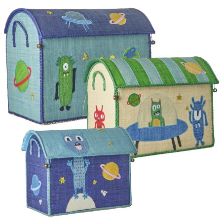 Rice - Raffia Toy Baskets with Monsters Theme - Vibrant - Set of 3