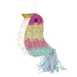 Rice - Pinata in Bird Shape - Pink, Yellow, Blue - Large