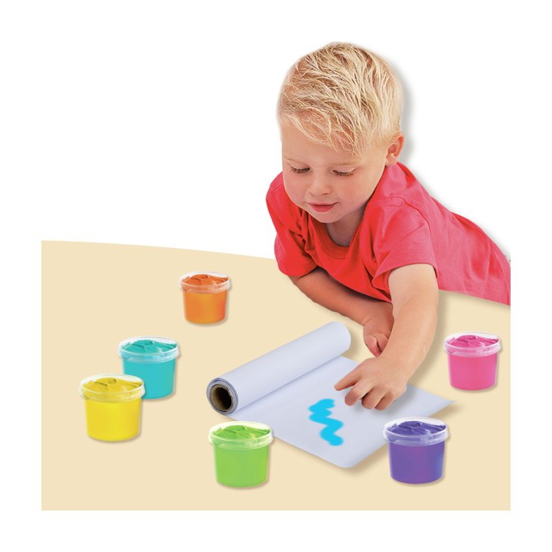 SES Creative 00393 Finger Paint Mega Set 6 Colours x 110ml - Includes 2-Metre Paper Roll