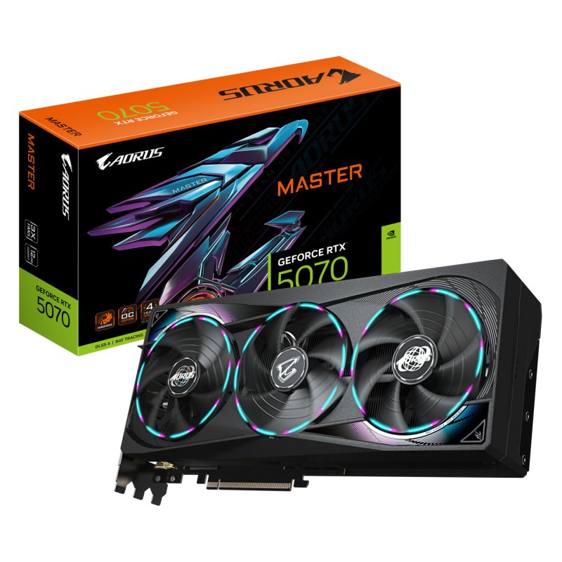GIGABYTE AORUS GeForce RTX 5070 MASTER 12G Carte Graphique - 12 Go GDDR7, 192 bits, PCI-E 5.0, 2715 MHz Core Clock, 3 x