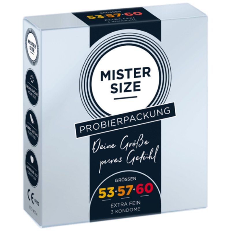 MISTER SIZE Condoms Ultra Thin and Extra Lubricated 3-Pack in Your Size XL 53-57-60mm