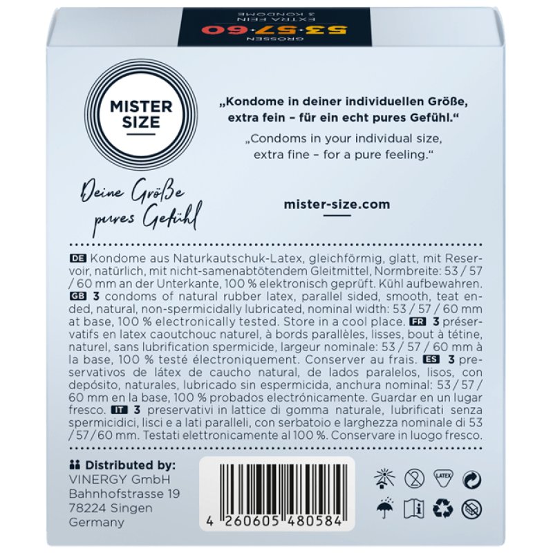 MISTER SIZE Condoms Ultra Thin and Extra Lubricated 3-Pack in Your Size XL 53-57-60mm