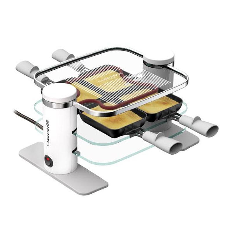 RACLETTE TRANSPARENCE 4 PERS VERRE TREMPE BLANC GRIS *