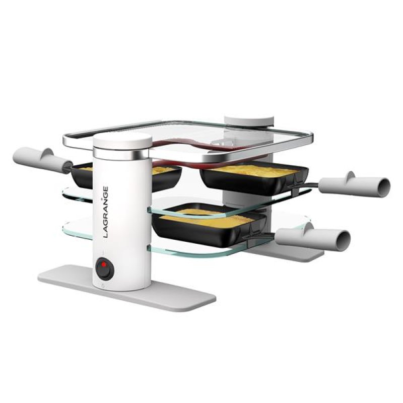 RACLETTE TRANSPARENCE 4 PERS VERRE TREMPE BLANC GRIS *