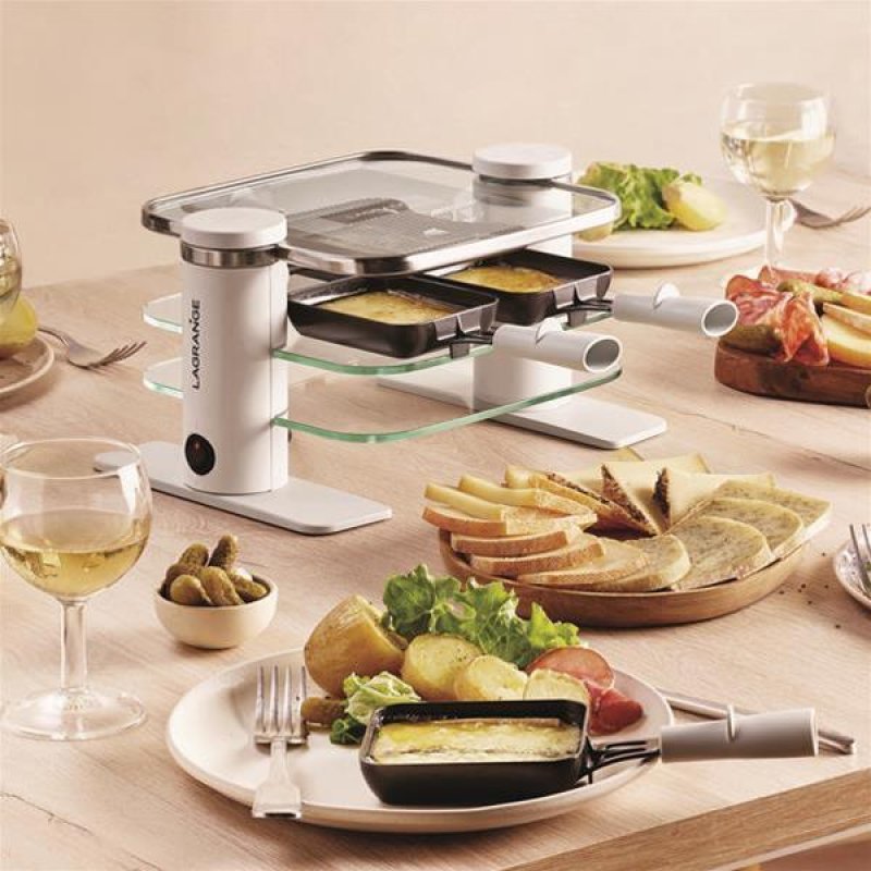 RACLETTE TRANSPARENCE 4 PERS VERRE TREMPE BLANC GRIS *
