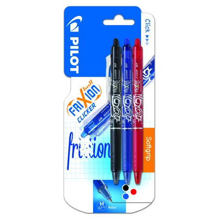 Pilot FriXion Ball Clicker Stylo à bille retractable avec clip Noir, Bleu, Rouge 3 pièce(s)