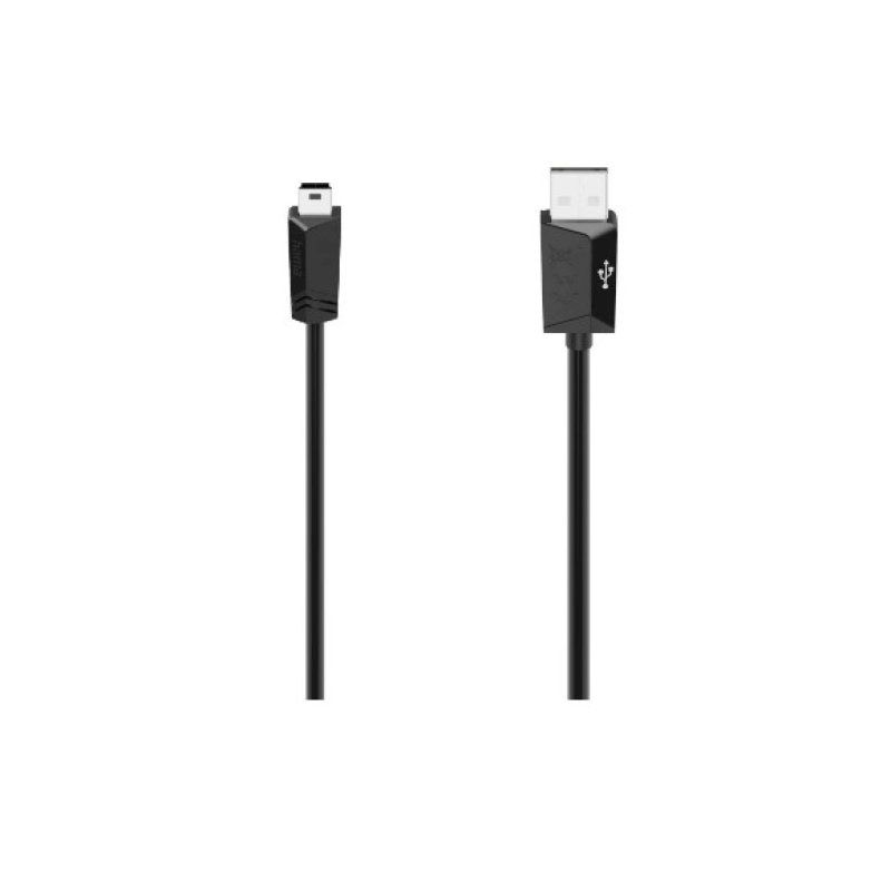 Hama Mini USB Cable, USB-A Male to USB Mini-B5 Male, USB 2.0, 1.5 Metre, Black