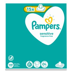 Pampers Sensitive Baby Wipes Unscented 80 count - Pack of 15
