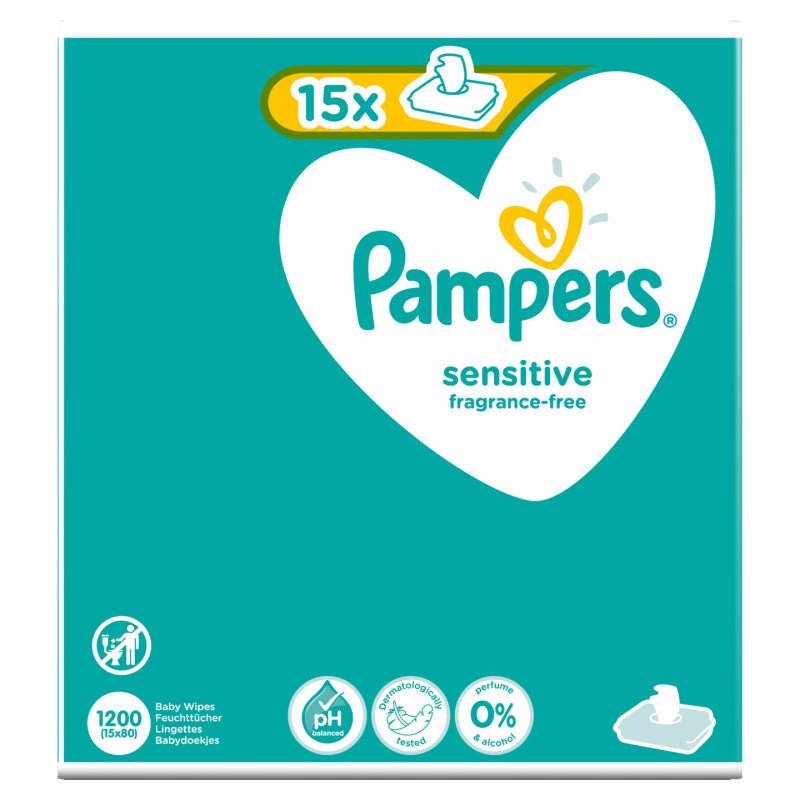 Pampers Sensitive Baby Wipes 15 Packs 1200 Wipes