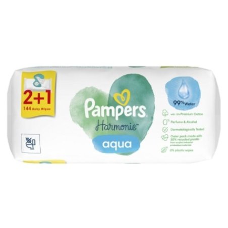 Pampers Harmonie Aqua Moisturizing Wipes For Children - 3 Packs Of 48 Pieces