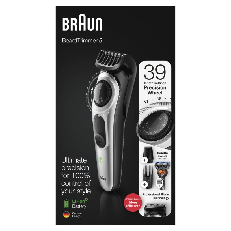 Braun 81705173 tondeuse à barbe AC/Batterie 39 2 cm Noir, Argent