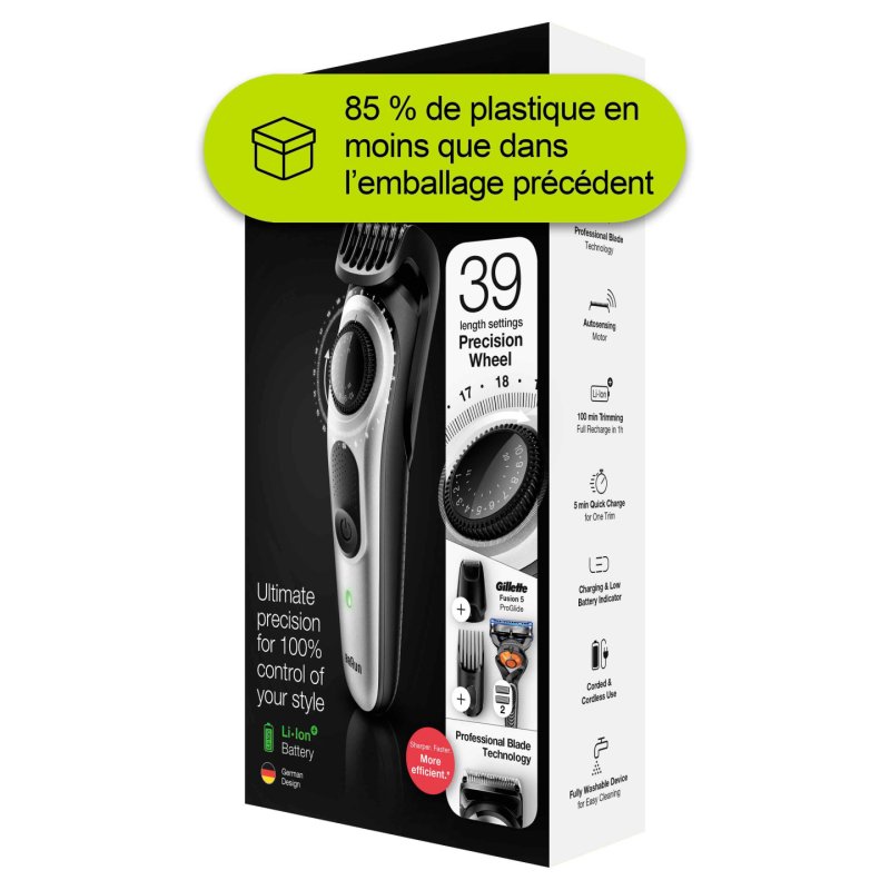 Braun 81705173 tondeuse à barbe AC/Batterie 39 2 cm Noir, Argent