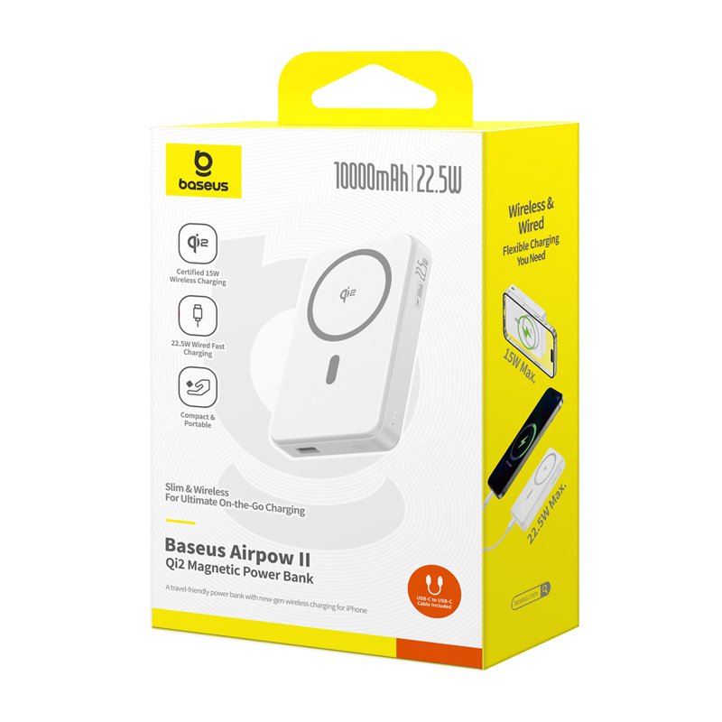Baseus Airpow2 Qi2 magnetic powerbank 10000mAh 22.5W (white)