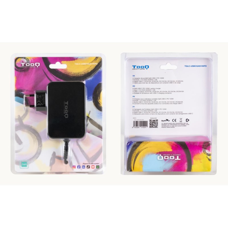 TooQ TQLC-USBCGAN100PD chargeur d'appareils mobiles Ordinateur portable, Universel Noir Secteur Intérieure