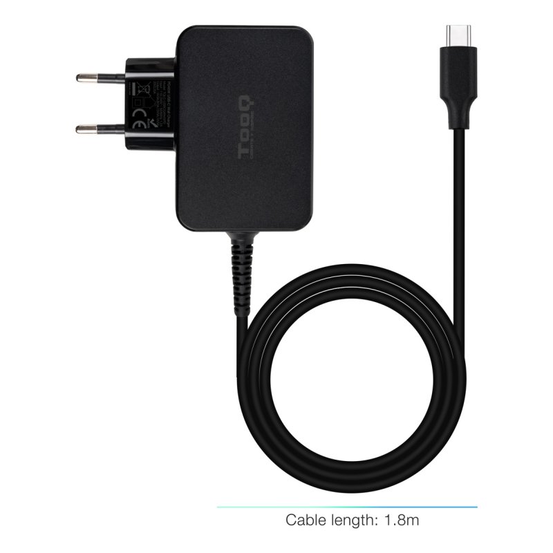 CARGADOR TOOQ PORTATIL GAN USB-C PD 45W NEGRO