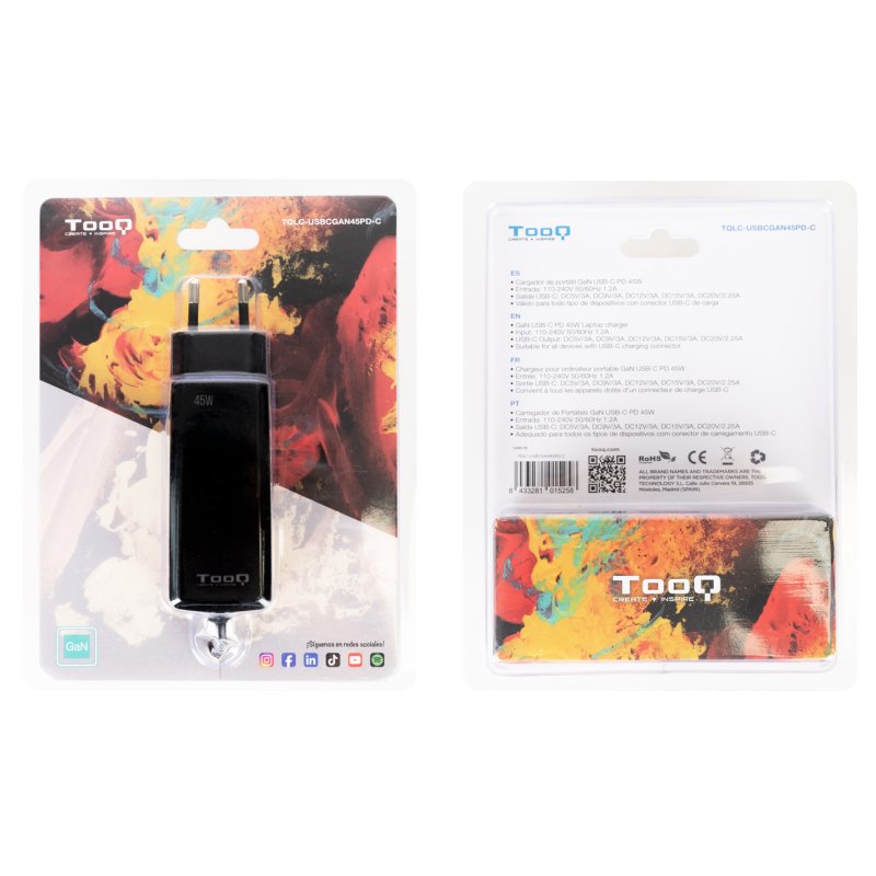 TooQ TQLC-USBCGAN45PD-C chargeur d'appareils mobiles Ordinateur portable, Universel Noir Secteur Intérieure
