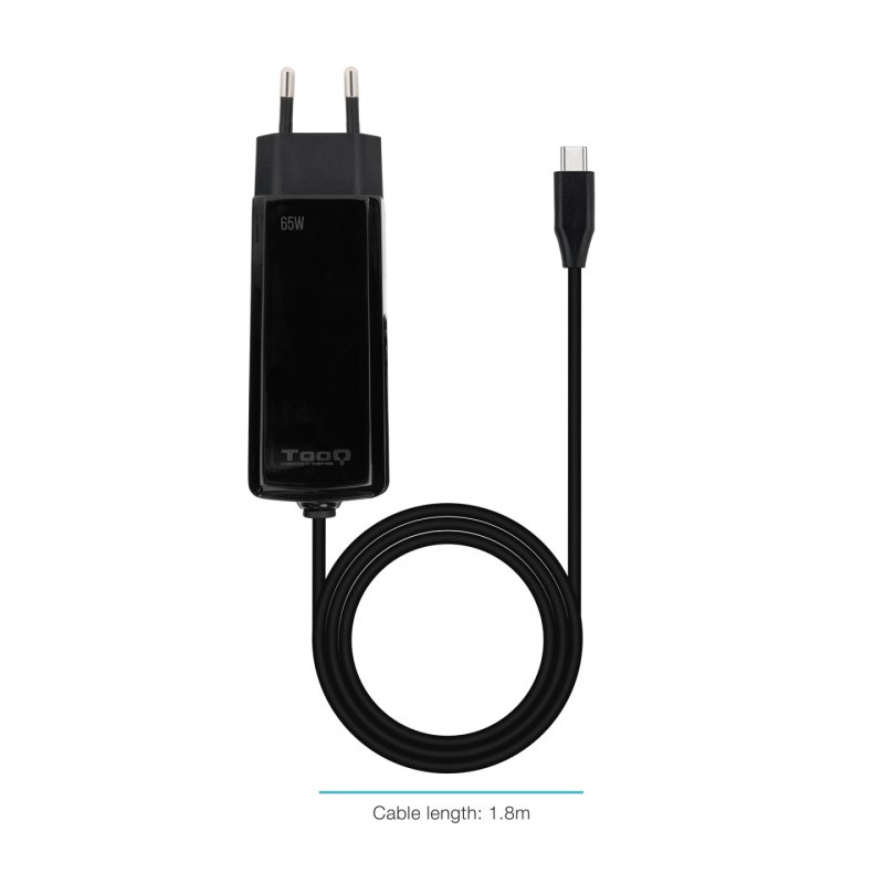 CARGADOR TOOQ PORTATIL GAN USB-C PD 65W CUBICO NEGRO