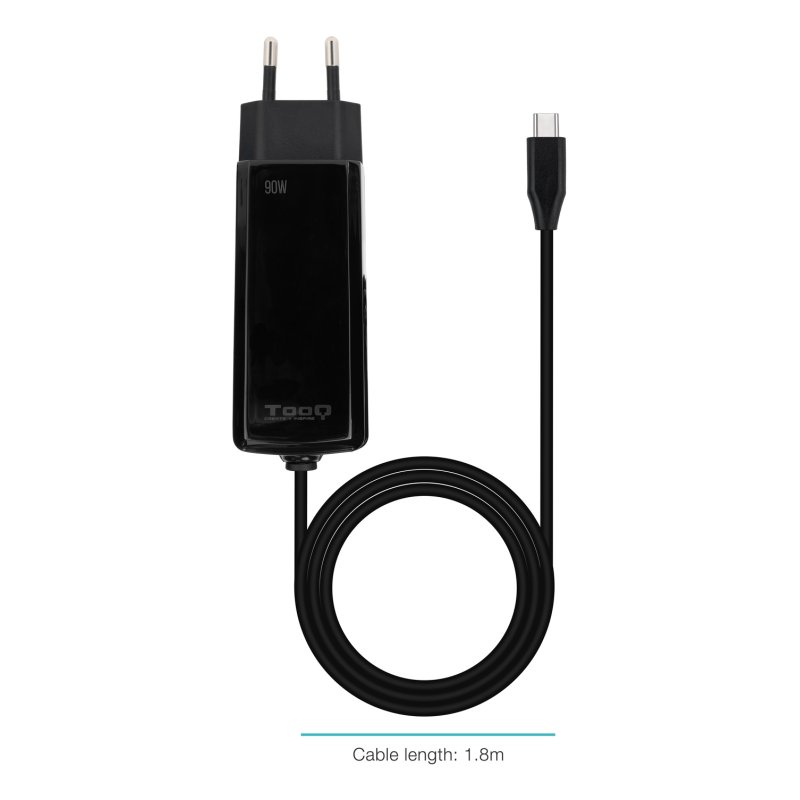 CARGADOR TOOQ PORTATIL GAN USB-C PD 90W CUBICO NEGRO