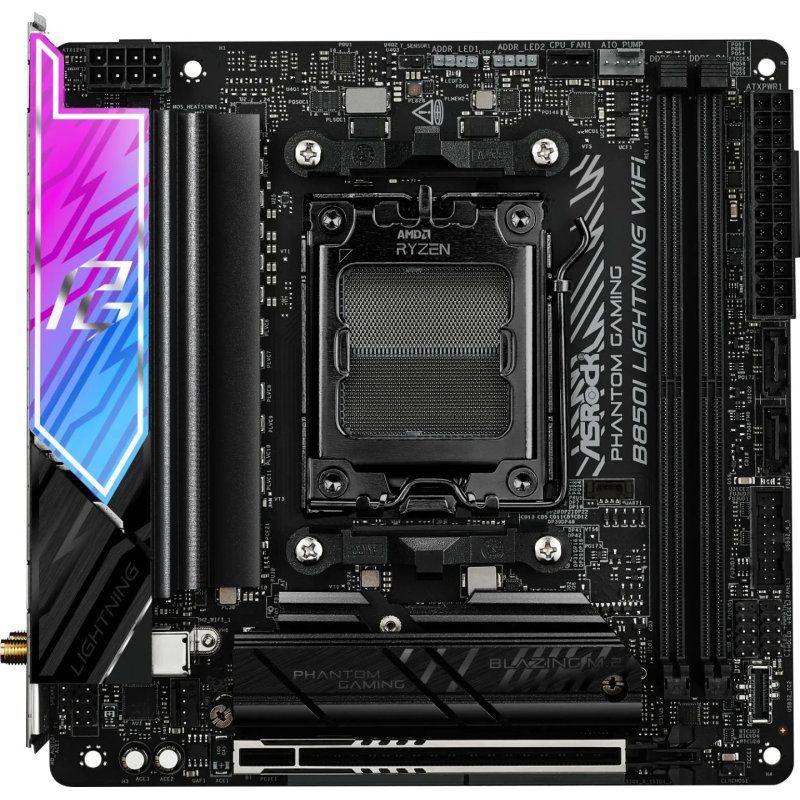 STOCK4 - Asrock B850I LIGHTNING WIFI, AMD B850, AM5, Mini ITX, 2 DDR5, HDMI, Wi-Fi 6E, 2.5G LAN, RGB, 2x M.2