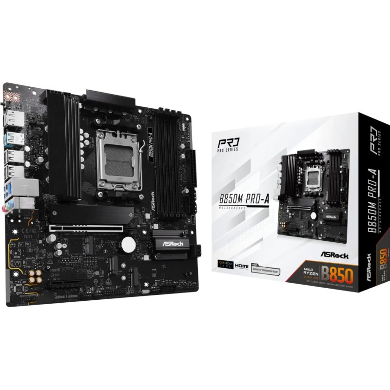 Asrock B850M PRO-A, AMD B850, AM5, Micro ATX, 4 DDR5, HDMI, DP, 2.5G LAN, 3x M.2