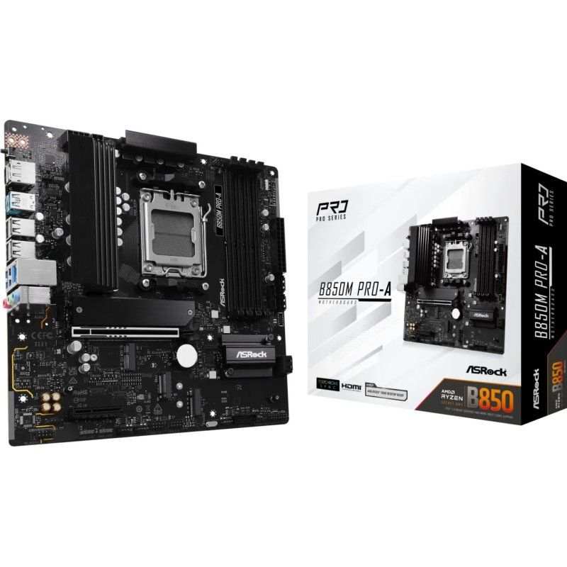STOCK4 - Asrock B850M PRO-A, AMD B850, AM5, Micro ATX, 4 DDR5, HDMI, DP, 2.5G LAN, 3x M.2